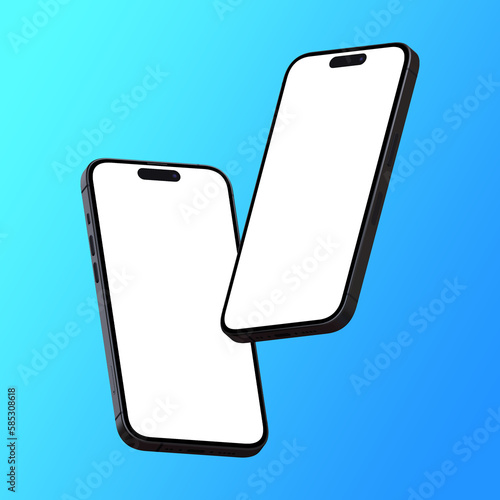floating two 3d mobile phones with screen mockup digital smartphones uiux app illustration image with gradient background photo