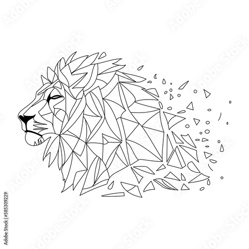 Lion logo design. Abstract black polygon lion head. Calm lion face. Vector illustration