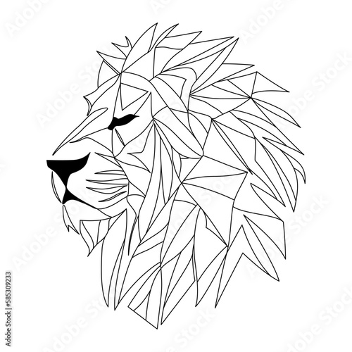 Lion logo design. Abstract black polygon lion head. Calm lion face. Vector illustration photo