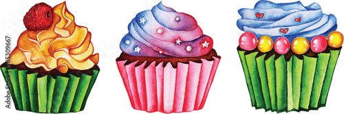 Watecolor Cup cake set clipaert