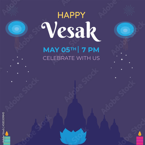 Happy Buddha Day  holy day for Buddhists. Vesak Day Creative Concept Vector Illustration