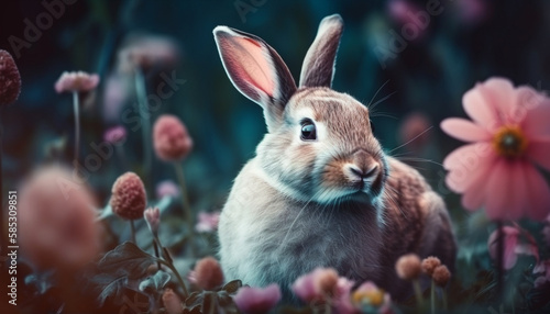 Bunny around flowers