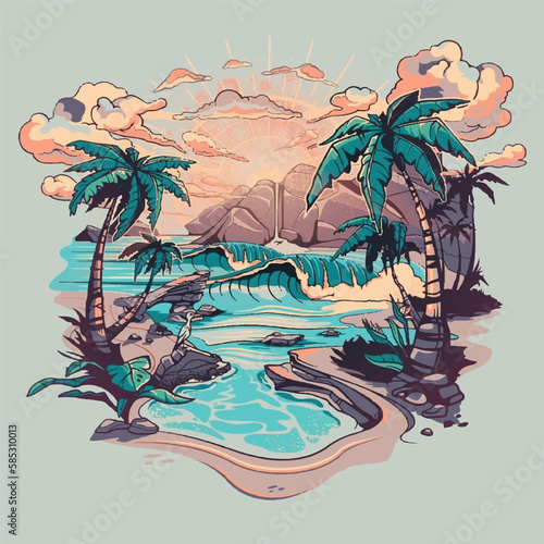 tropical island with palm tree