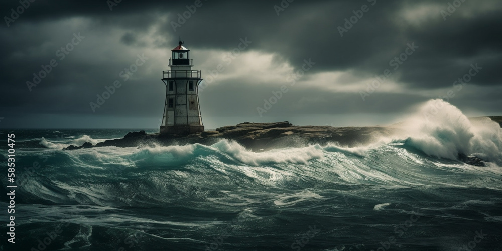 lighthouse on a stormy day, front view Generative AI