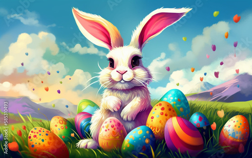 Wallpaper Mural Easter bunny with a rainbow and easter eggs Generative ai Torontodigital.ca