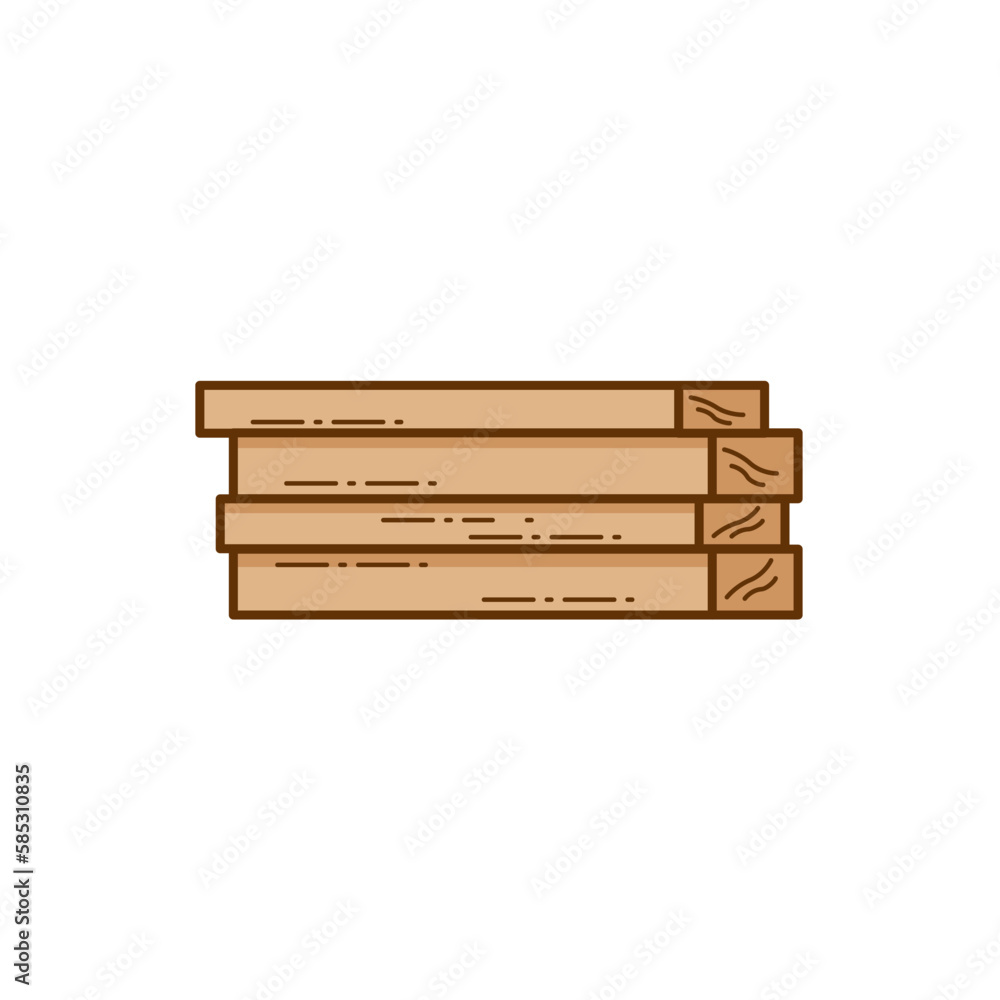 A stack of wooden boards. Vector  color carpenter icon.