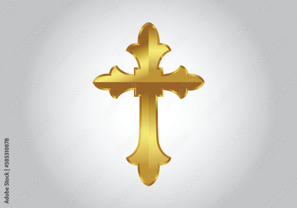 Golden Cross Jesus Christ with bevel effect in graywhite radial background Golden Cross Jesus Christ with bevel effect in graywhite radial background