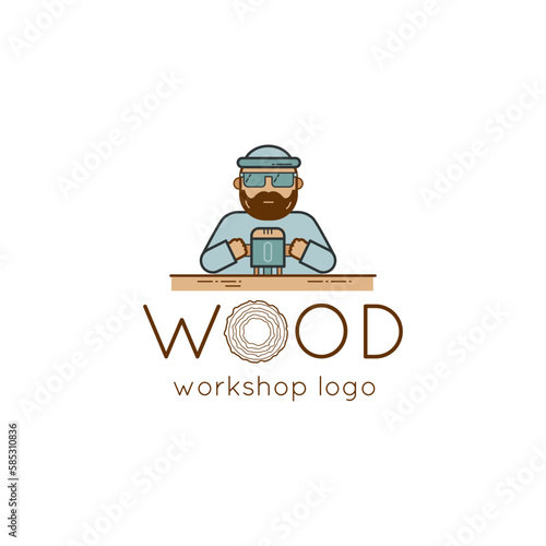 Carpentry workshop logo. A master with a milling machine.