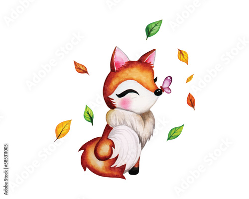 Cute Baby fox watercolor clipart