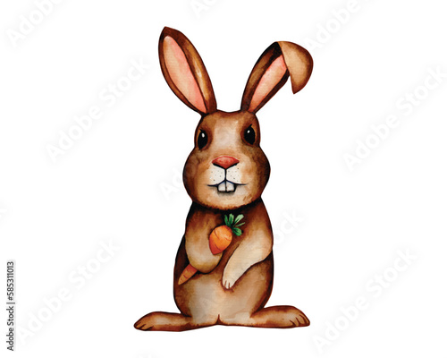 Cute rabbit with carrot watercolor clipart © stshahariarsifa