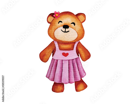 Cute teddy bear girl watercolor clipat