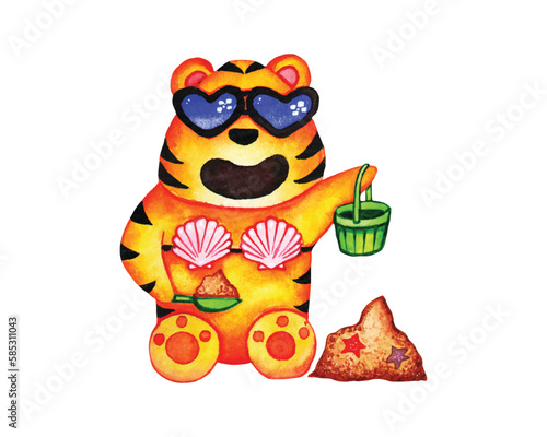 Summer baby female tiger watercolour clipart