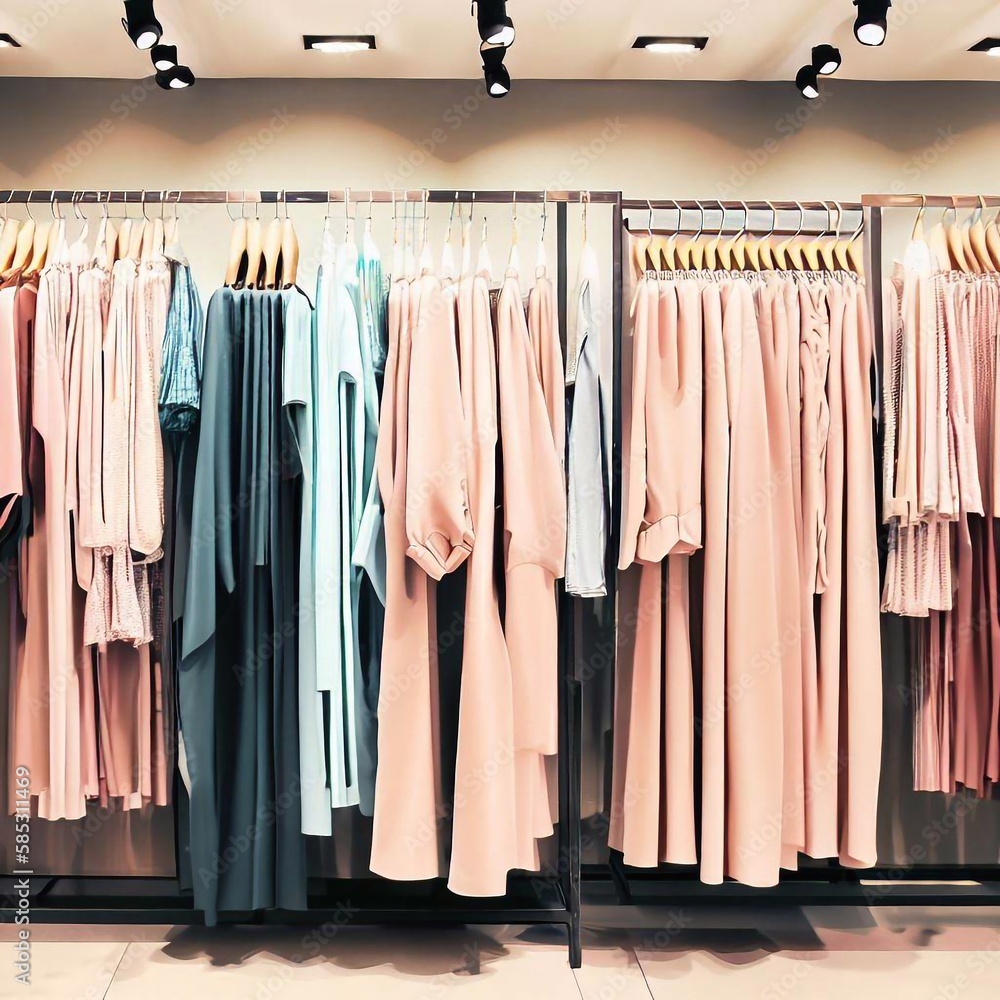 Clothes hanging on racks in the store Clothes hanging on racks in the store