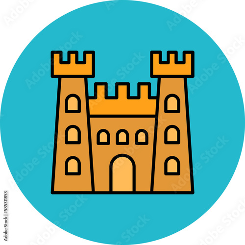 Castle Multicolor Circle Filled Line Icon