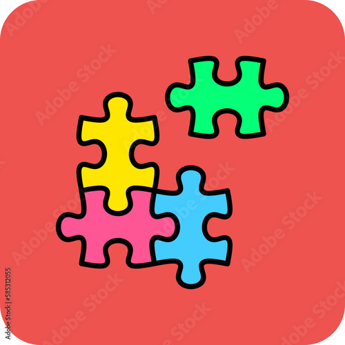 Puzzle Multicolor Round Corner Filled Line Icon