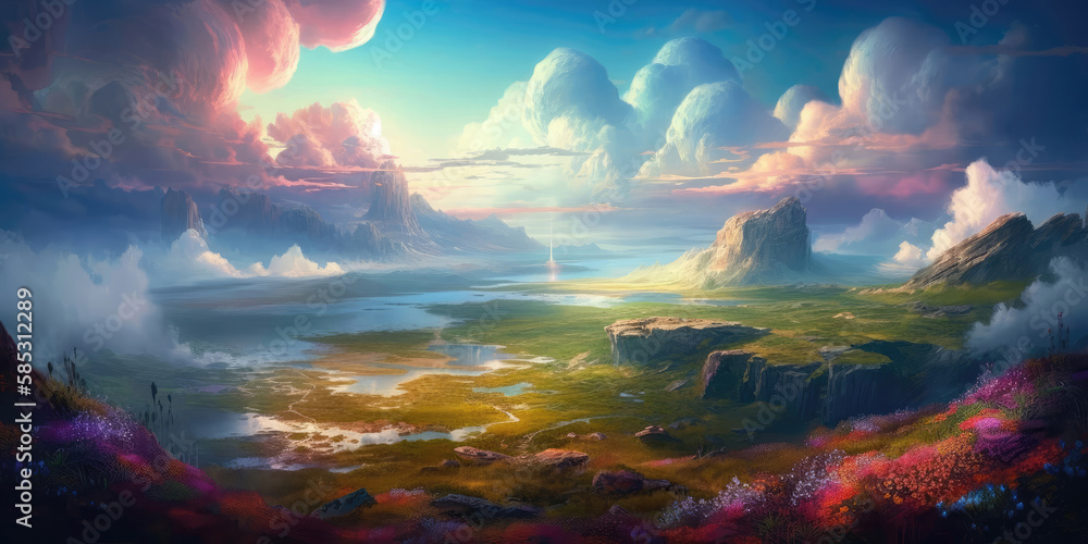 Realm of Awe and Wonder, An Ethereal Escape to a Breathtaking Fantasy  World, Generated by AI Stock Illustration | Adobe Stock