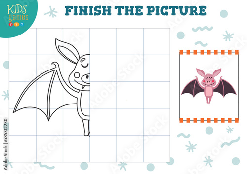 Copy picture vector illustration. Complete and coloring game for preschool and school kids