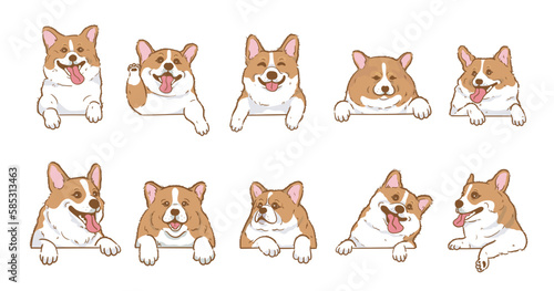 Cute Cartoon peeking corgi dog set 