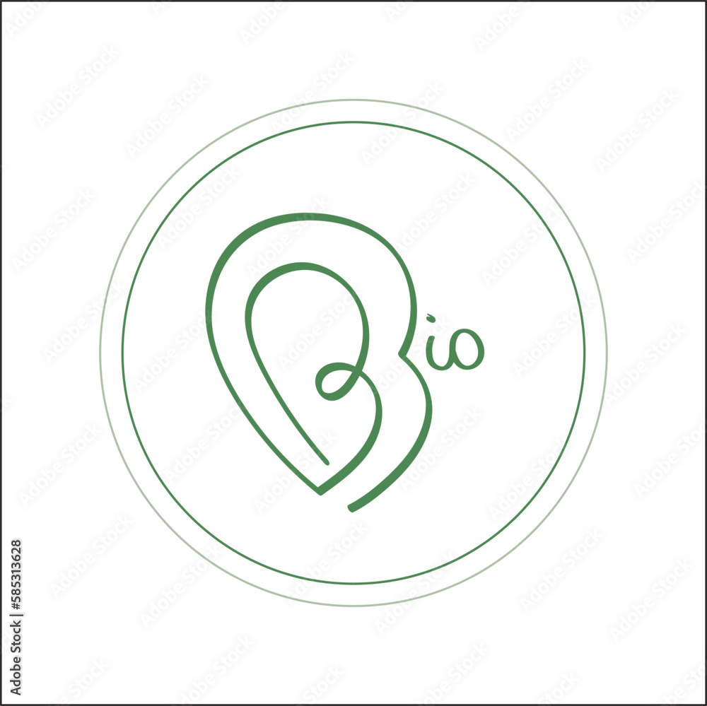 Green logo with bio inscription. Text in the round frame. Vector illustration. Green logo with bio inscription. Text in the round frame. Vector illustration.