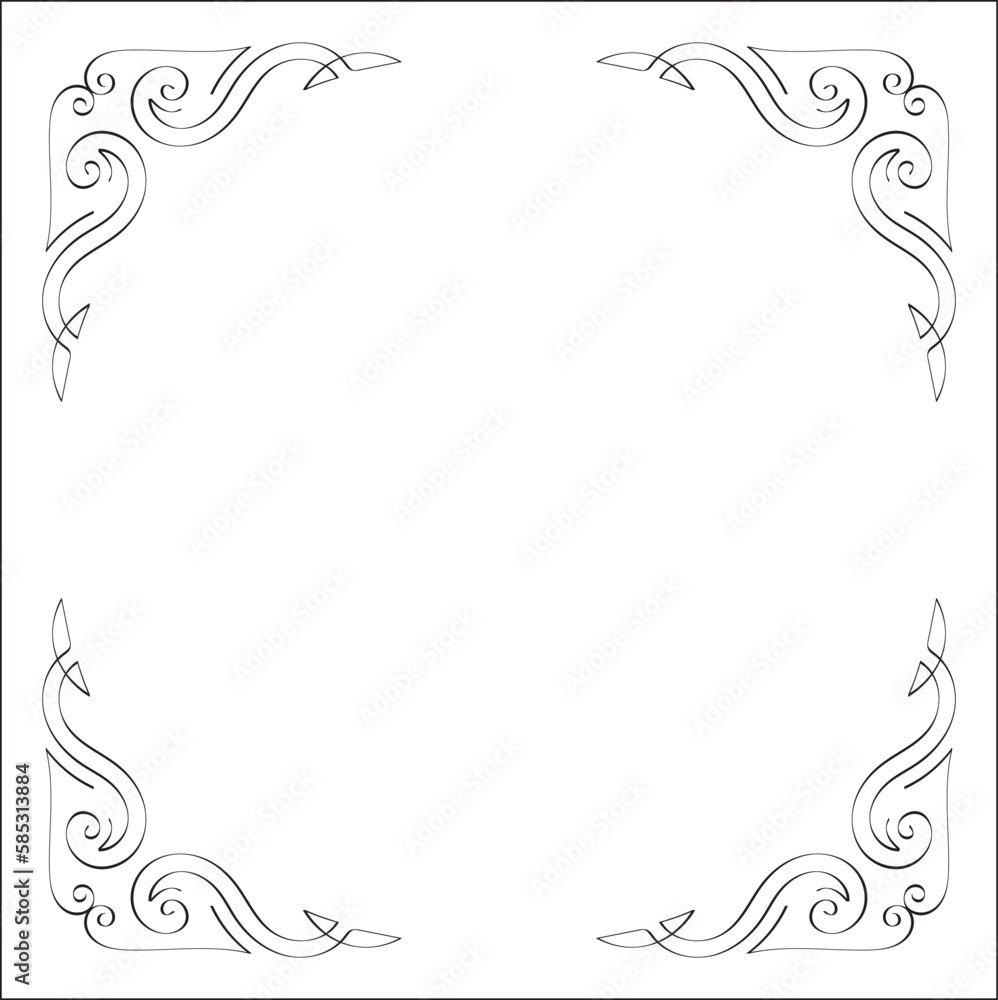 Elegant black and white monochrome ornamental border for greeting cards, banners, invitations. Vector frame for all sizes and formats. Isolated vector illustration.