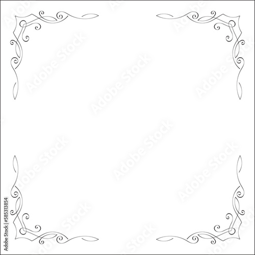 Elegant black and white monochrome ornamental border for greeting cards, banners, invitations. Vector frame for all sizes and formats. Isolated vector illustration.