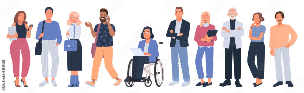 Collection of business men and women in office clothes on a white ...