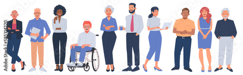 Business people. A set of characters of men and women in office attire of different races and ages. Colleagues