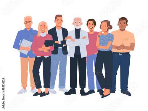 Business team. Multiethnic group of people, company department employees. Colleagues stand together
