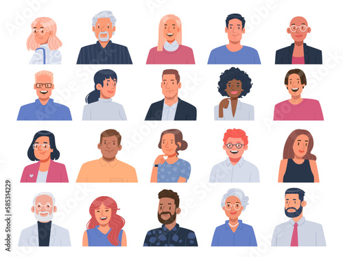 Collection of avatars of business men and women. User pictures of characters of different races and ages