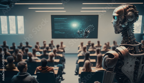 Artificial intelligence teaching students in school classroom education generative ai concept photo