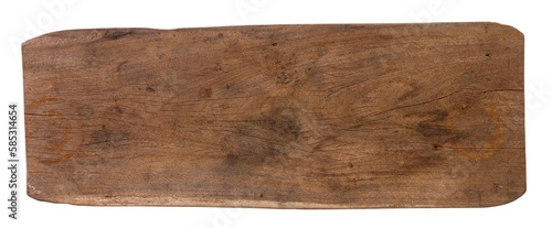 Empty wooden sign board isolated on white background. Old plank wood. Used for montage to add text