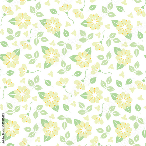 White background yellow flowers and leaves. Decorative seamless pattern for wrapping paper, wallpaper, textile, greeting cards and invitations.