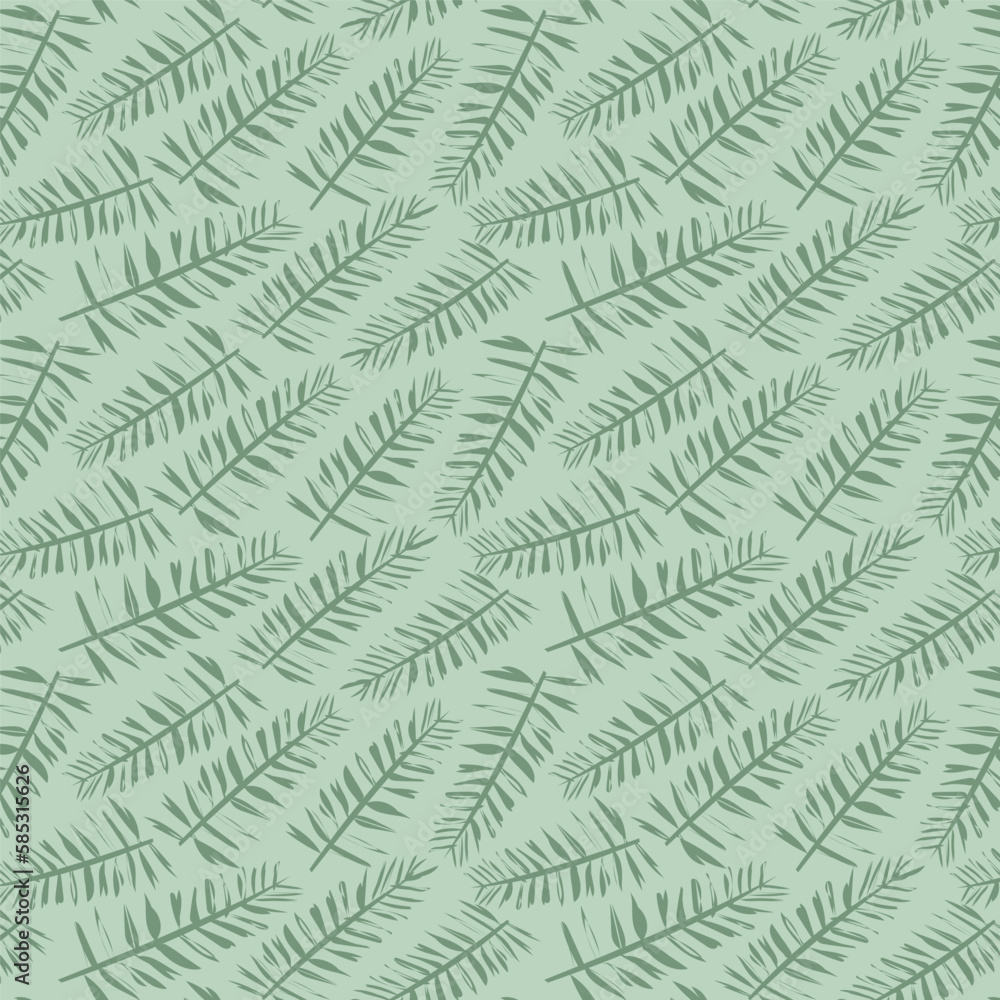 Green background with Christmas tree eaves. Decorative seamless pattern for wrapping paper, wallpaper, textile, greeting cards and invitations.