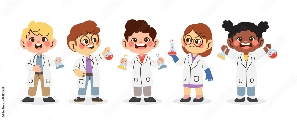 Happy kids with science uniforms illustration Happy kids with science uniforms illustration
