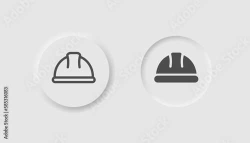 Construction helmet icon in neumorphism style. Icons for business, white UI, UX. Yellow hardhat, safety symbol. Construction, manufacturing, work, contractor. Neumorphic style. Vector illustration.