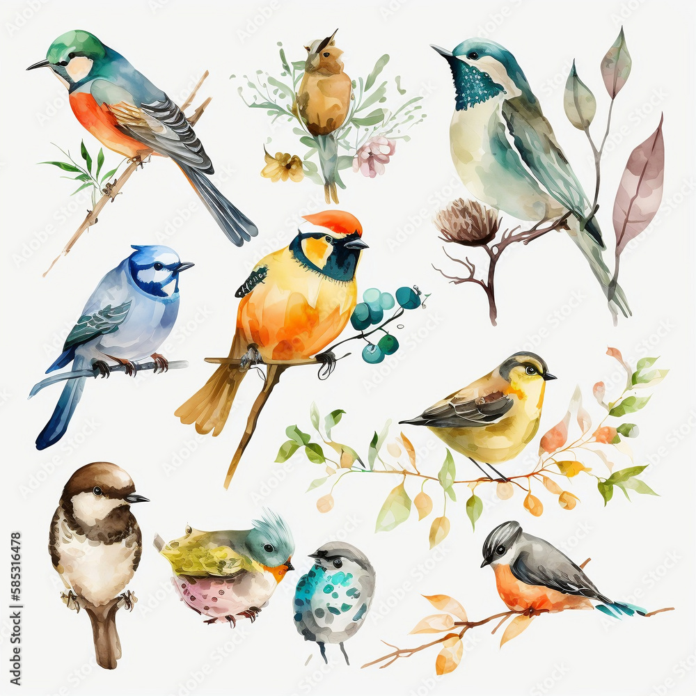 Fototapeta premium drawings of different birds. Generative AI