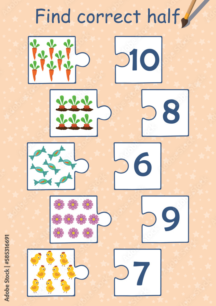 Mini puzzle game collection for kids. How many items on picture? Counting for preschool. Funny bunny, carrot, chicken, flowers. Page for coloring book, leisure activity task for children. Mini puzzle game collection for kids. How many items on picture? Counting for preschool. Funny bunny, carrot, chicken, flowers. Page for coloring book, leisure activity task for children.
