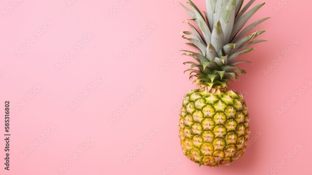 Pineapple on pastel pink background. Summer concept. Flat lay, top view. Generative AI. Pineapple on pastel pink background. Summer concept. Flat lay, top view. Generative AI.