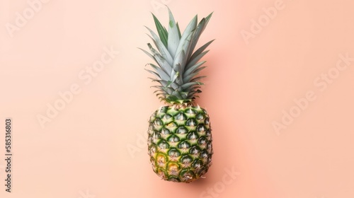 Pineapple on pastel pink background. Summer concept. Flat lay  top view. Generative AI.
