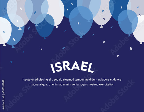 Independence Day of Israel, 75 celebration. Vector Illustration Background with balloons and confetti. design template for cards, poster, invitation, website. Happy Independence Day in Hebrew