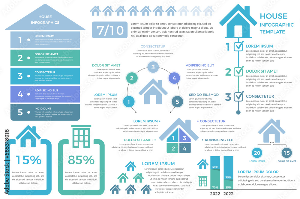 Infographic templates with houses, real estate infographics Stock