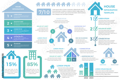 Infographic templates with houses, real estate infographics