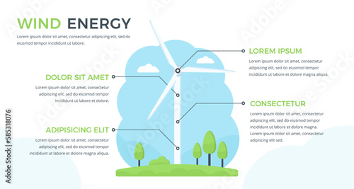 Infographic template with windmill with four elements for your text, green renewable energy concept