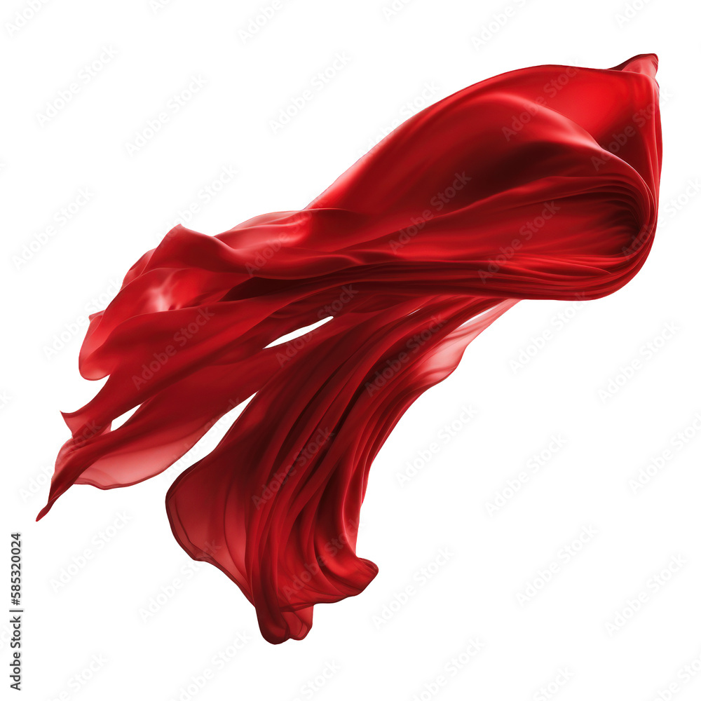 A billowing red silk ribbon gracefully glides through the air against a clear, see-through backdrop.Generative AI - obrazy, fototapety, plakaty 