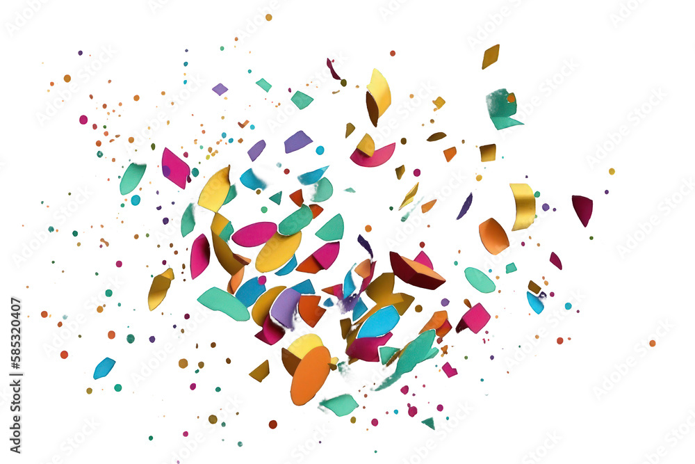 Vibrant and festive, the fluttering confetti appears to be suspended in mid-air against a clear background, radiating an exciting energy that captures the spirit of celebration.Generative AI