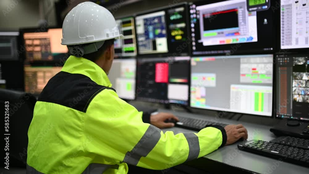 Engineer working at control room,Manager control system,Technician man monitoring program from a lot of monitor