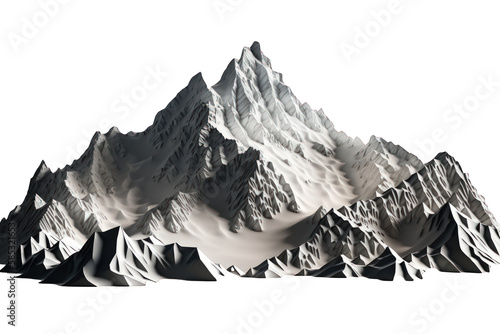 The image depicts a series of three realistic mountains, each with its unique formation and textures, floating on a transparent background.Generative AI © INORTON