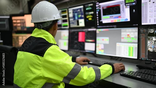 Engineer working at control room,Manager control system,Technician man monitoring program from a lot of monitor