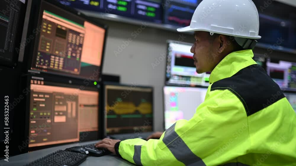 Engineer working at control room,Manager control system,Technician man monitoring program from a lot of monitor Engineer working at control room,Manager control system,Technician man monitoring program from a lot of monitor