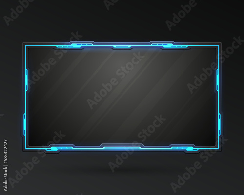 Futuristic glowing neon border stream overlay webcam video screen gui panel template for gaming and streaming